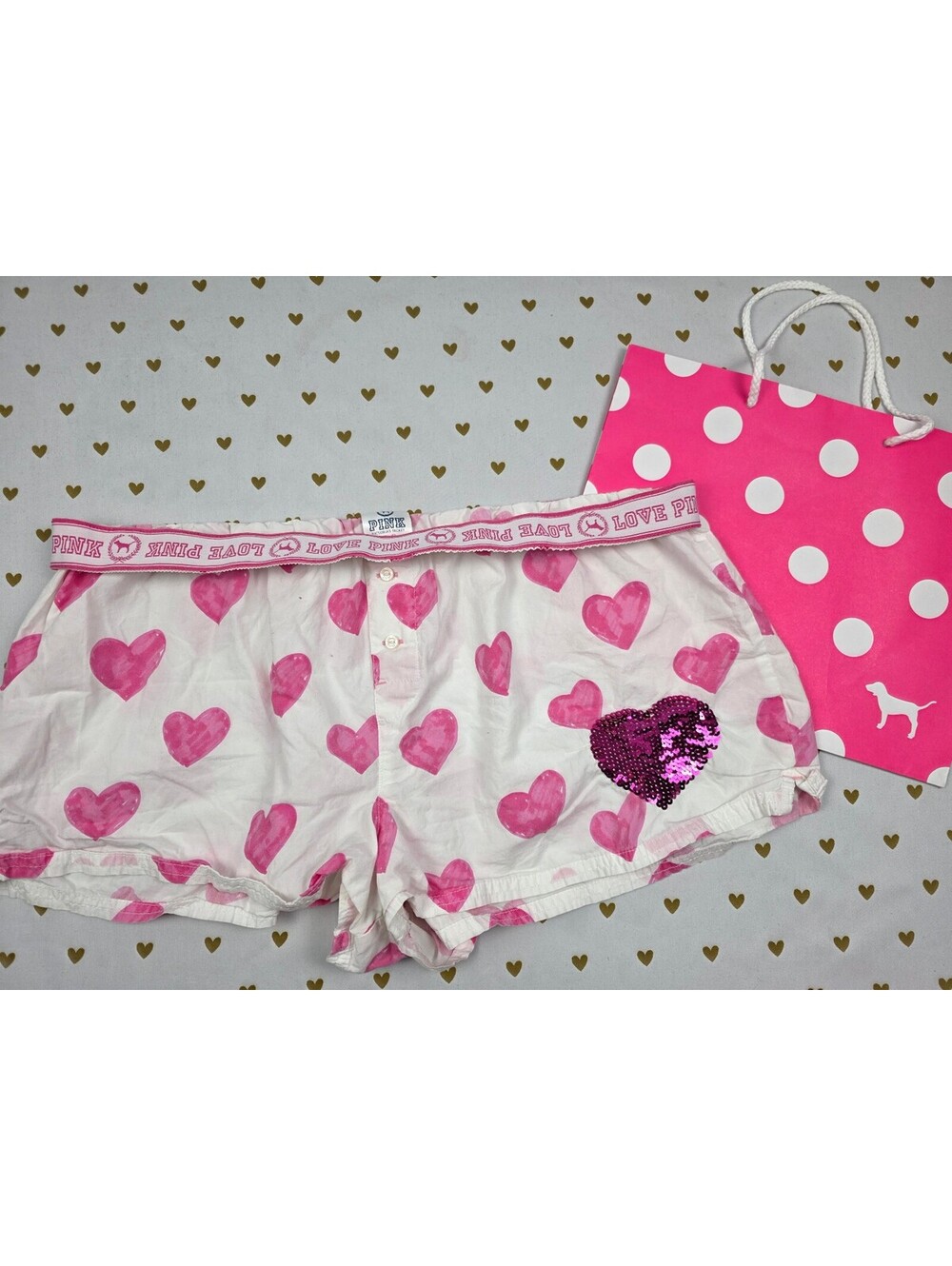 Victoria's Secret PINK Heart Sleep Shorts Sequin Heart Love Pink Lounge L